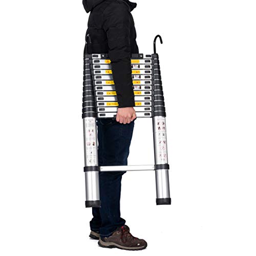 Good Life 12.5FT EN131 Telescopic Professional Folding Aluminum Multi Purpose Ladder with Hook and Non-Slip Rubber Mat Telescoping Extension Ladder - Thumbnail 7