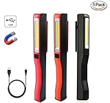 Pack of 3 Portable LED Work Light, Rechargeable COB LED Work Light 220 Lumen [1W LED+3W COB LED] w/Magnetic Clip & Built-in 3.7v 800mAh Battery. Perfect for Camping Emergency Inspection