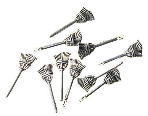AVBeads Broom Charms, 10 Pieces, Antique Silver