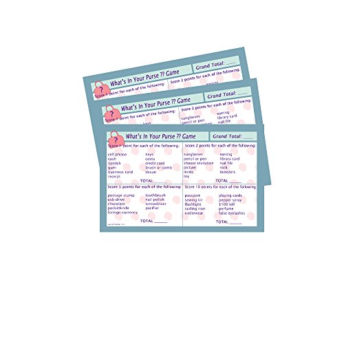 Baby Shower Games Set for 24 - Baby Shower Bingo, Whats in Your Purse Game, Word Scramble, Scratch Tickets and New Mommy Advice Cards - Thumbnail 2