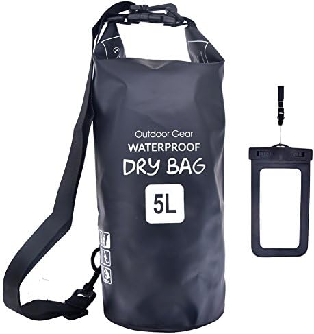 PVC Waterproof Dry Bag and Waterproof Phone Case - Roll Top Dry Compression Sack Keeps Gear Dry for Kayaking, Beach, Rafting, Boating, Hiking, Camping and Fishing(5 L/1.32 gallon)