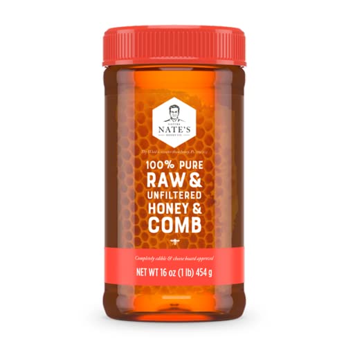 NATE’S 100% PURE RAW & UNFILTERED HONEY AND COMB – 16OZ. JAR
