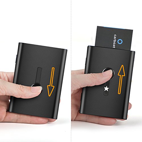 Business Card Holder Case, AHGXH Thumb Slider Business Card Organizer Stainless Steel Name ID Card Case Slim Metal Card Case Holder, Black