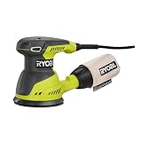 Ryobi RS290G 2.6 Amp 12,500 OPM Single Speed 5 Inch Hook and Loop Corded Random Orbit Sander w/ 3 Pads and Dust Bag