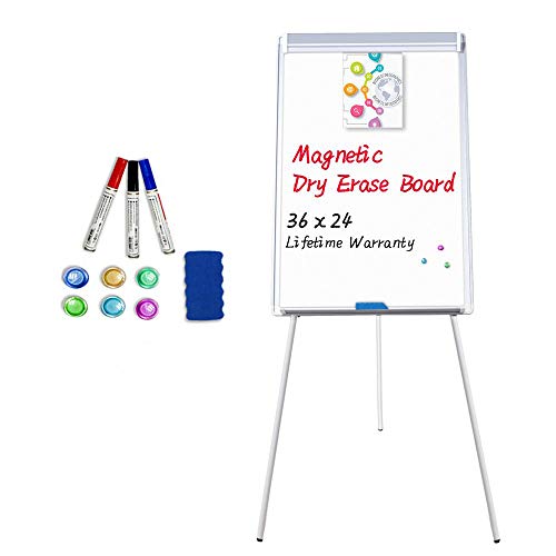 Easel White Board - Magnetic Tripod Whiteboard Portable Dry Erase Board 36x24 inches Flipchart Easel Board Height Adjustable, Stand White Board