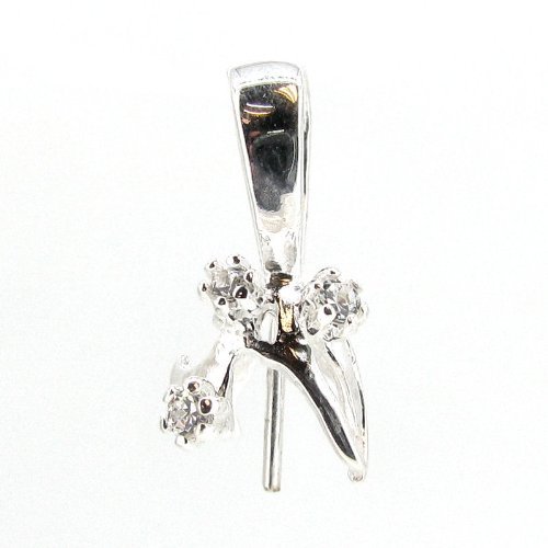 1pc .925 Sterling Silver Cz Crystal Bail Pin Cup Pendant Connector f/Half Drilled Pearl/Stone/Findings/Bright