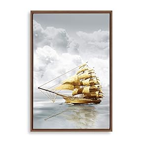 Framed Golden Sailing Home Artwork for Living Room Bedroom