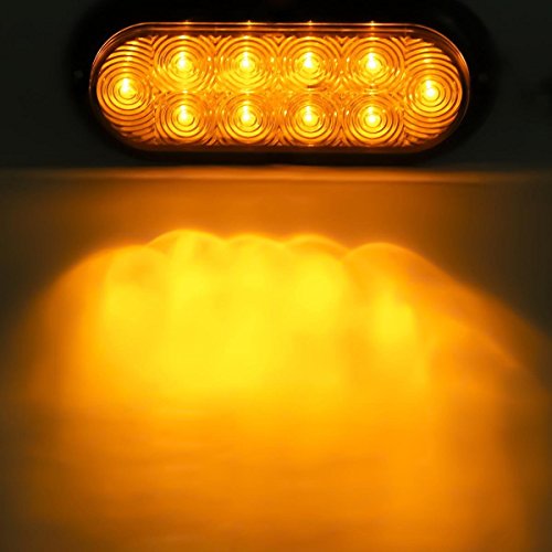 Partsam 4x Waterproof Amber Stop Turn Tail Brake Lights Flange Mount 6" 10LED w/Chrome Bezels, Sealed 6 Inch Oval Led trailer tail lights Turn Signal Parking with Plastic Chrome Covers Trim Rings