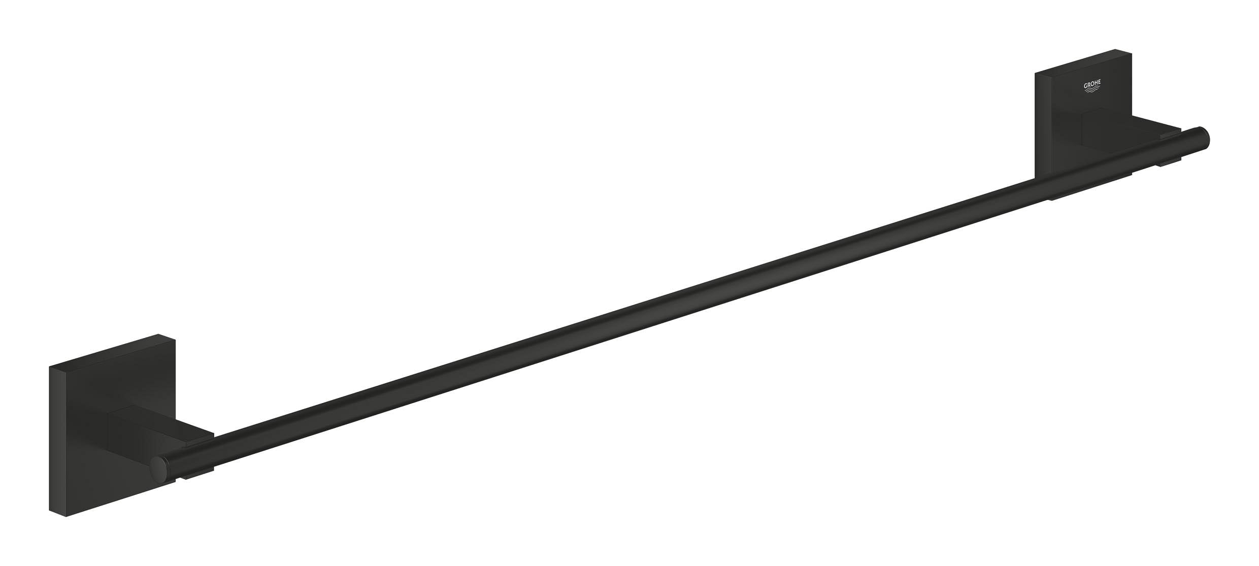 GROHE Start Cube QuickFix Towel Rail – Bathroom Wall Mounted Towel Holder (Metal, Concealed Fastening, Including Screws and Dowels), Size 600mm, Easy to Fit QuickGlue, Matt Black, 410892430