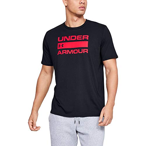 Under Armour UA TEAM ISSUE WORDMARK Short Sleeve, T Shirt for Men with Graphic Design, Loose-Fit Sport and Fitness Clothing Men, Black (Black/Martian Red (003)), S
