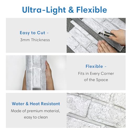 COMSTICKC 3D Adhesive Red Brick Wall Panels, 30 x 30 cm, PVC Self-Adhesive Wall Panels 3D Stone Decoration for Kitchen, Bathroom, Balcony
