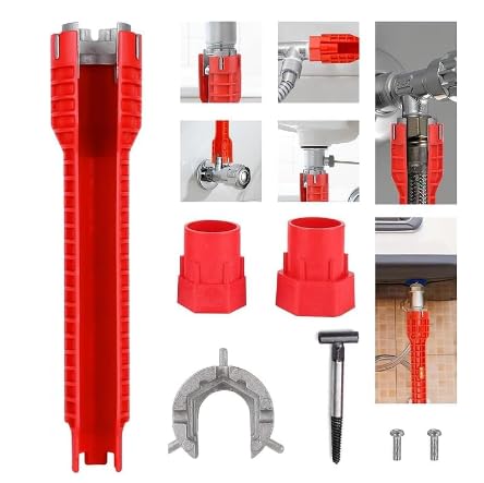 SXCCNW Basin Wrench 8-in-1 Tap Spanner – Multi-Function Plumbing Tool for Tight Spaces, Toilet Seat, Faucet Installation & Bath Repair, Comfort Grip, Professional Sink & Kitchen Wrench