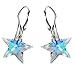 Royal Crystals Sterling Silver 925 Aurora Borealis AB Iridescent Leverback Star Dangle Earrings Made with Imitation of Crystals