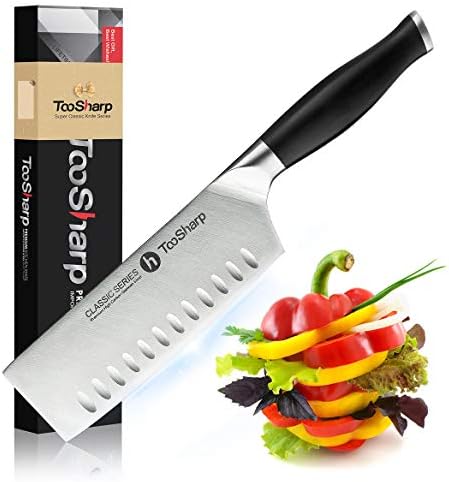 TooSharp Couteau de Chef Nakiri, 7 Pouces Couteaux de Cuisine Professionnels, Prime G-10 Garolite Poignée Allemagne Antiadhésif Haute teneur en Carbone Acier X50CrMoV15-7 (180mm) - Cuisine A Vivre TooSharp Couteau de Chef Nakiri, 7 Pouces Couteaux de Cuisine Professionnels, Prime G-10 Garolite Poignée Allemagne Antiadhésif Haute teneur en Carbone Acier X50CrMoV15-7 (180mm)
