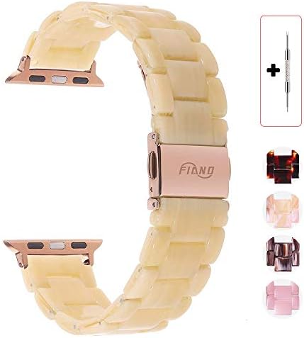 FIANO Resin Watch Band, Fashion Replacement Wristband Strap Compatible with Apple iWatch Series 4/3/2/1 with Stainless Steel Buckle Strap Women Men (Beeswax, 38mm)