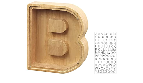 Amazon Com Maidehoo Letter Shaped Piggy Bank Wooden Transparent Ornaments Can Be Used For Home Decoration Easy For Children To Store Coins B Everything Else