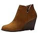 Women's Wedges Ankle Booties Retro V Cutout Comfy Short Boots Flock Leather Zip Closure Stacked Chunky Block Heels Shoes