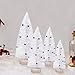 XINdream White Artificial Frosted Tabletop Christmas Trees, 4PCS DIY Mini Crafts with Bell and Wood Base Bottle Brush Ornaments