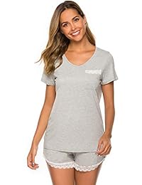 FINWANLO - Pijama corto de manga corta para mujer, de algodón, 2 piezas