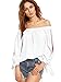 SheIn Women's Off Shoulder Slit Sleeve Tie Cuff Blouse Top Large White
