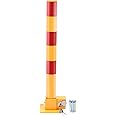 Synaiolma Spring Parking Post, Parking Barrier Parking Lock Folding Heavy Metal Parking Obstacle Pile with Warning Stripes, Parking Piles,Driveway Parking Interceptor Bollard (Red and Yellow)