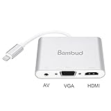 Lightning to HDMI VGA AV Adapter Converter , Bambud 4 in 1 Plug and Play Lightning Digital AV Adapter for iPhone iPad iPod to Mirror on HDTV Projector Monitor