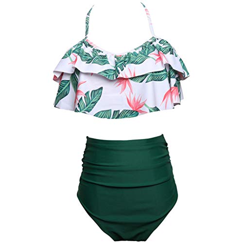 iYBUIA Sexy Leaf Print Twist Front High Wasit Bikini Set 2 Piece Bra Beach Swimsuit Green