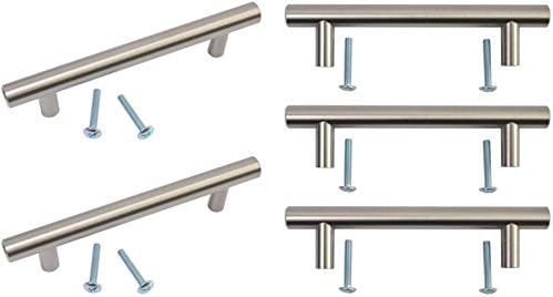 96mm Stainless Steel Finish T Bar Handle Kitchen Cupboard Cabinet Door Knobs 136mm Length (5), Grey - Image 3