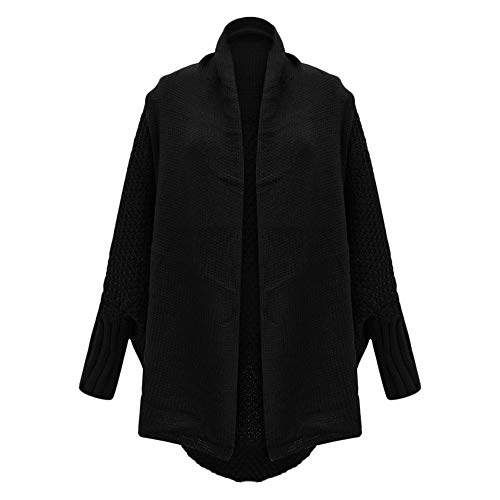 Womens Soft Chunky Knit Sweater Casual Kimono Batwing Cable Open Front Oversized Cardigan Loose Long Sleeve Pullover Black - Thumbnail 3