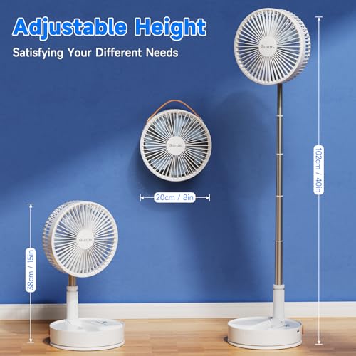 Quntis Ventilador Portatil Plegable Recargable de 8 pulgadas, 7200mAh Ventilador con Control Remoto, Silencioso Oscilante que Funciona de 180° Para Camping, Picnic y Barbacoa