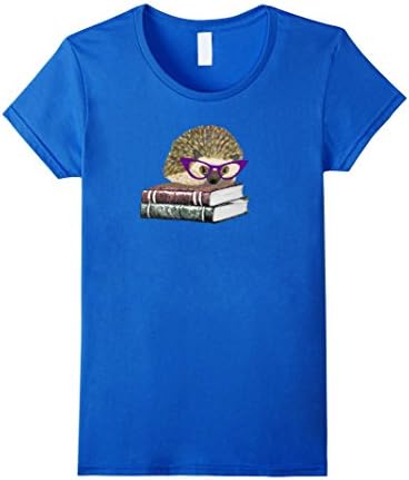 Womens Adorable Hedgehog Book Nerd Tee Shirt Large Royal Blue