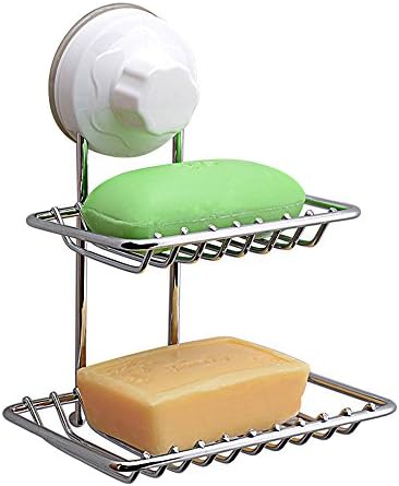 theBathMart Power Lock Suction Cup Dual Soap Dish Holder for Bathroom & Kitchen [No tools, No Drilling]