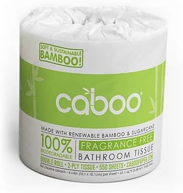 Caboo Tree-Free - BPA Free - Biodegradable Bath Tissue – 100% Bamboo & Sugarcane - (Box of 20 Individually Wrapped Double Rolls)