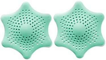 Eunion Hexagonal Starfish Shaped Rubber Sink Strainer Floor Drain Cover Hair Catcher Rubber Shower Trap Basin Filter For Bathroom Kitchen-Green, 2 Pack
