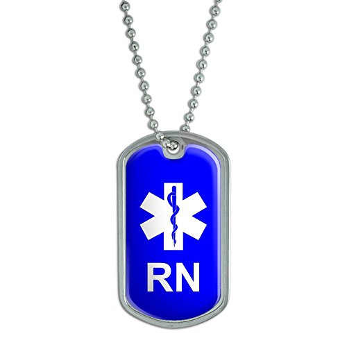 RN Nurse Star of Life - Blue - Military Dog Tag Keychain
