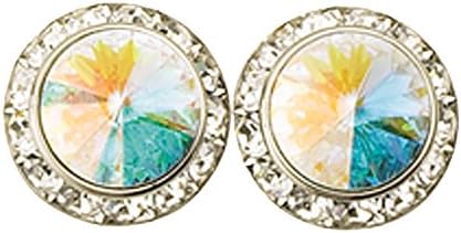 15mm AB Framed Swarovski Elements Round Crystal Rhinestone Earrings - Nickel & Lead Free- Made in the USA