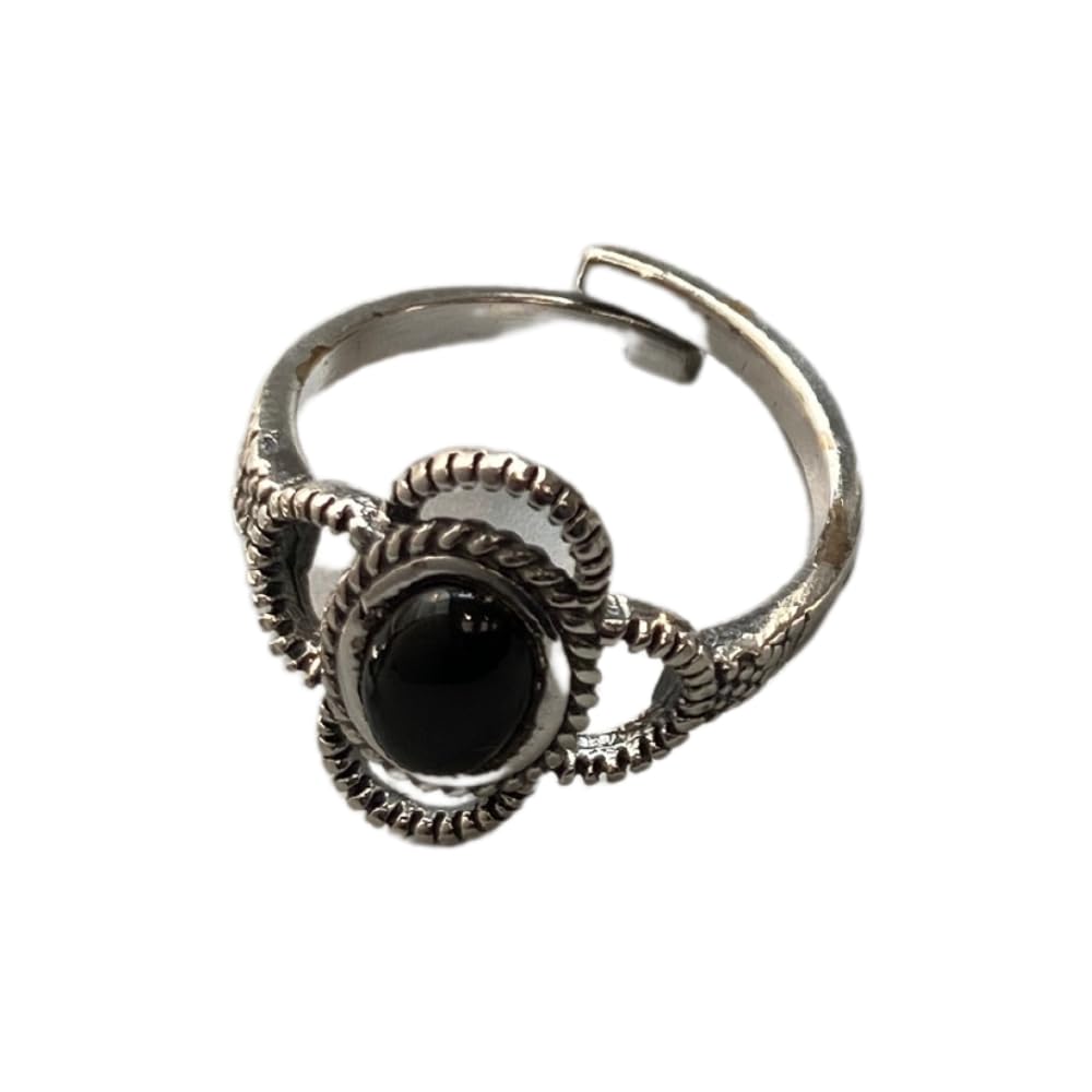 VIE Boho Blossom Crystal Ring, Black Agate