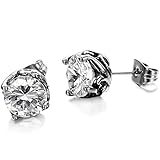 AmyRT Unisex Titanium Steel Round Cubic Zirconia Stud Earrings