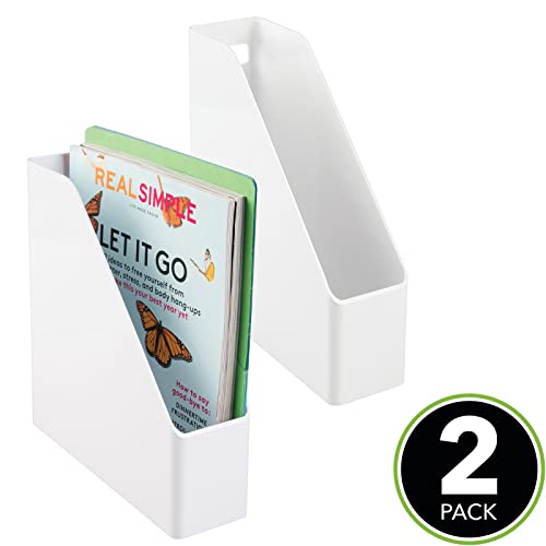 mDesign Plastic Slim Vertical File Folder Storage Organizer Bin with Handle Hold Notebooks