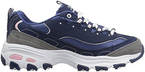 Skechers Sport Women's D'Lites Memory Foam Lace-up Sneaker,Navy/Grey/White,7 M US