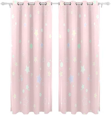 Golden Stars Glitter Pink Single-sided Print Blackout Draperies Drapes Window Treatment Shower Curtain Panels For Bedroom Living Room Kitchen Bath 55 X 78 Inch 2 Pcs
