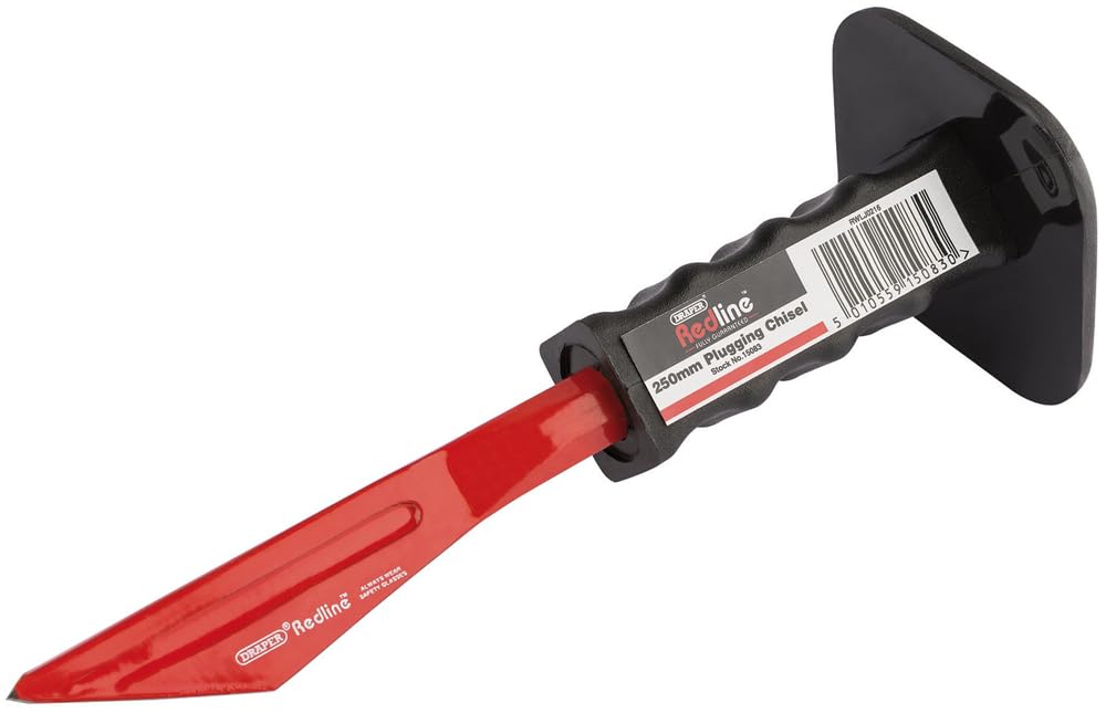 Draper Redline 250mm Plugging Chisel | Carbon Steel Bricklaying Masonry Tools | Octagonal Shank | 15083