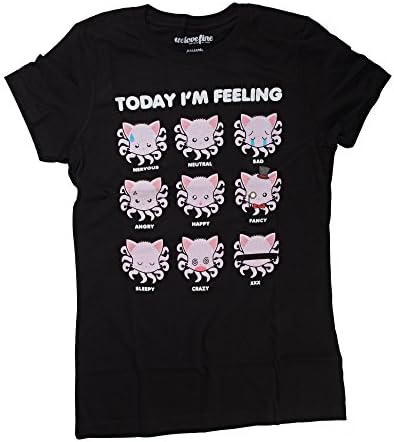 Tentacle Kitty Kitty Emotions Today I'm Feeling Juniors Black T-Shirt