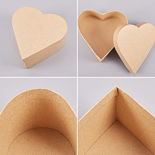 WANDIC Mini Paper Mache Boxes, 3Pcs Small, Palmsized HeartShaped