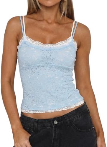 QINSEN Floral Lace Sleeveless Top for Women Deep V Neck Slim Fit