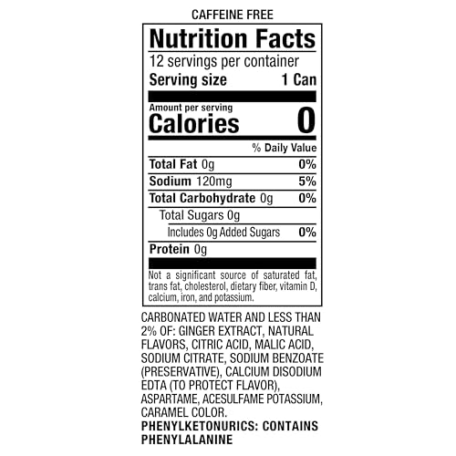 CANADA DRY ZERO SUGAR GINGER ALE SODA, 12 FL OZ CANS, 12 PACK