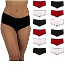 Sexy Basics Womens 12 Pack Grab Bag Cotton Spandex Boyshort Briefs, Colors May Vary (Large, 12 Pack- Black-Red-White)