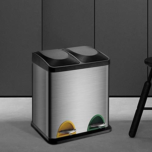 YINGZI 16L/24L Trash Can Pedal Double Inner Bucket, 3x8L Double Recycle Pedal Bin, 2 x 8L Garbage Bin with Plastic Inner Buckets and Carry Handles, Fingerprint Proof Stainless Steel, Slow Close