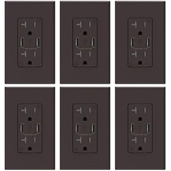 (6 Pack, Brown) ELEGRP USB Outlet Wall Charger, Dual High Speed 4.0 Amp