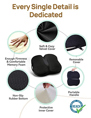 Travel Ease Memory Foam Coccyx Orthopedic Seat Cushion, Seat Cushion for Lower Back Pain and Sciatica Tailbone Pain Relief – Fit for Office Chair, Car Seat, Wheelchair (Black)